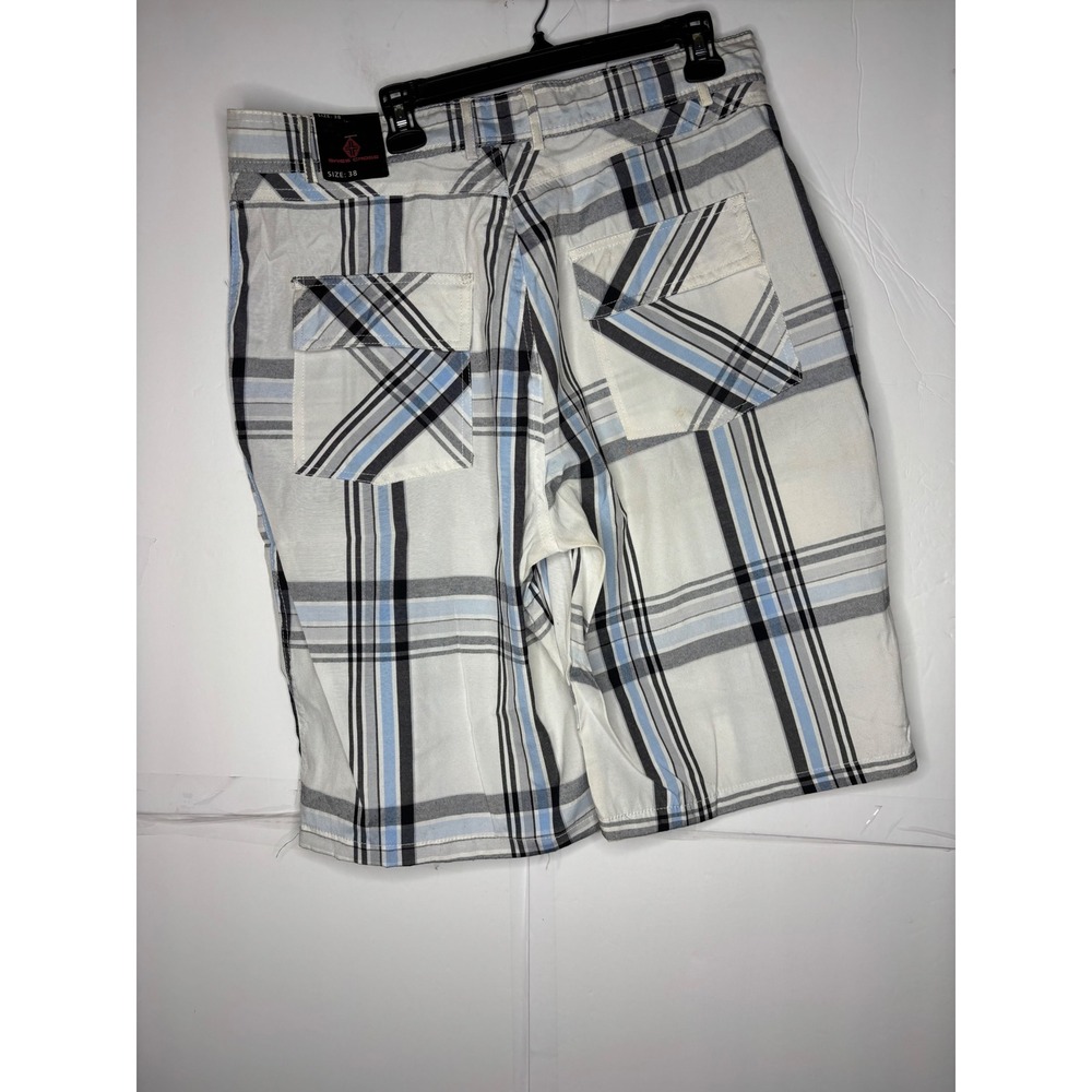 Swiss Cross Mens Plaid Shorts White Blue Black Size 38 New With Tags